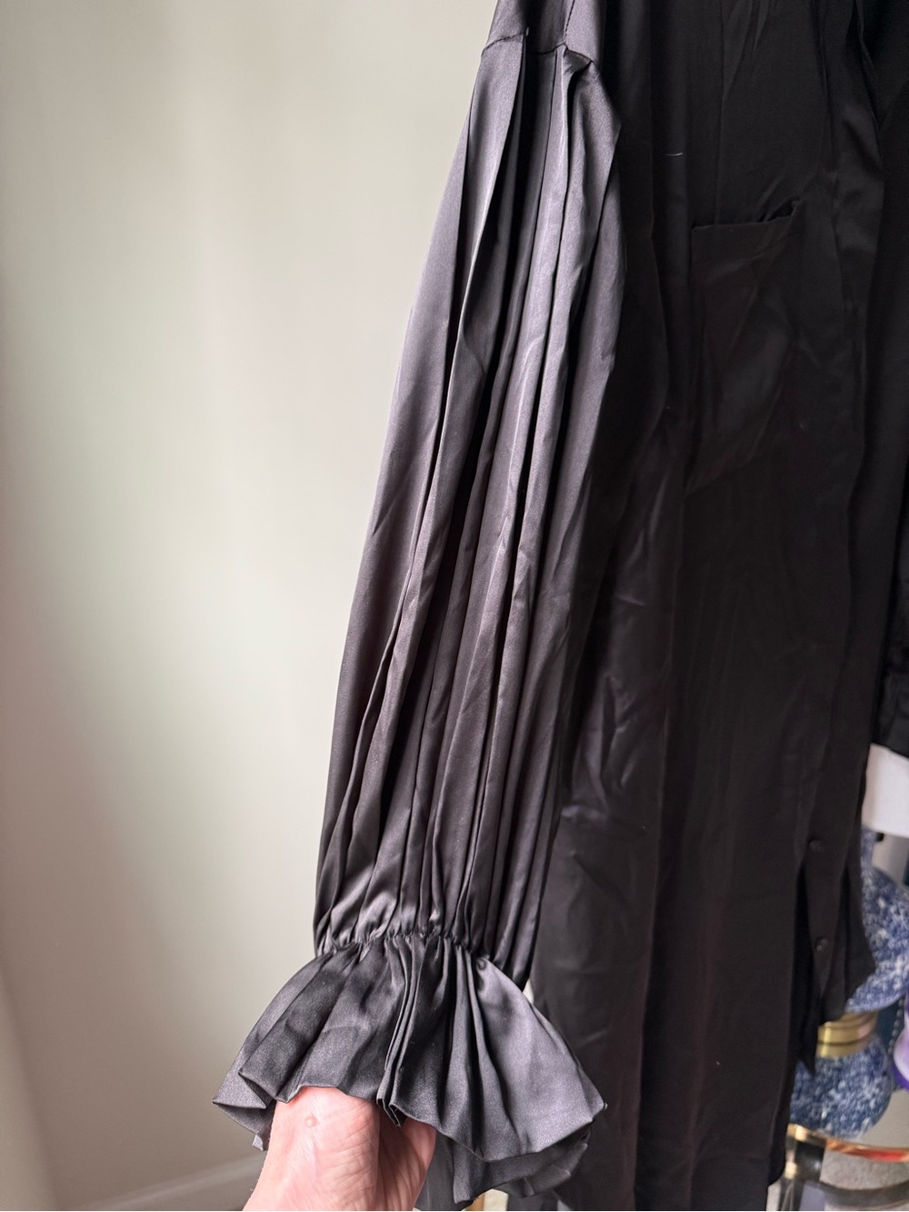 Women’s Black Pleated Long-Sleeve shirt dress one size
